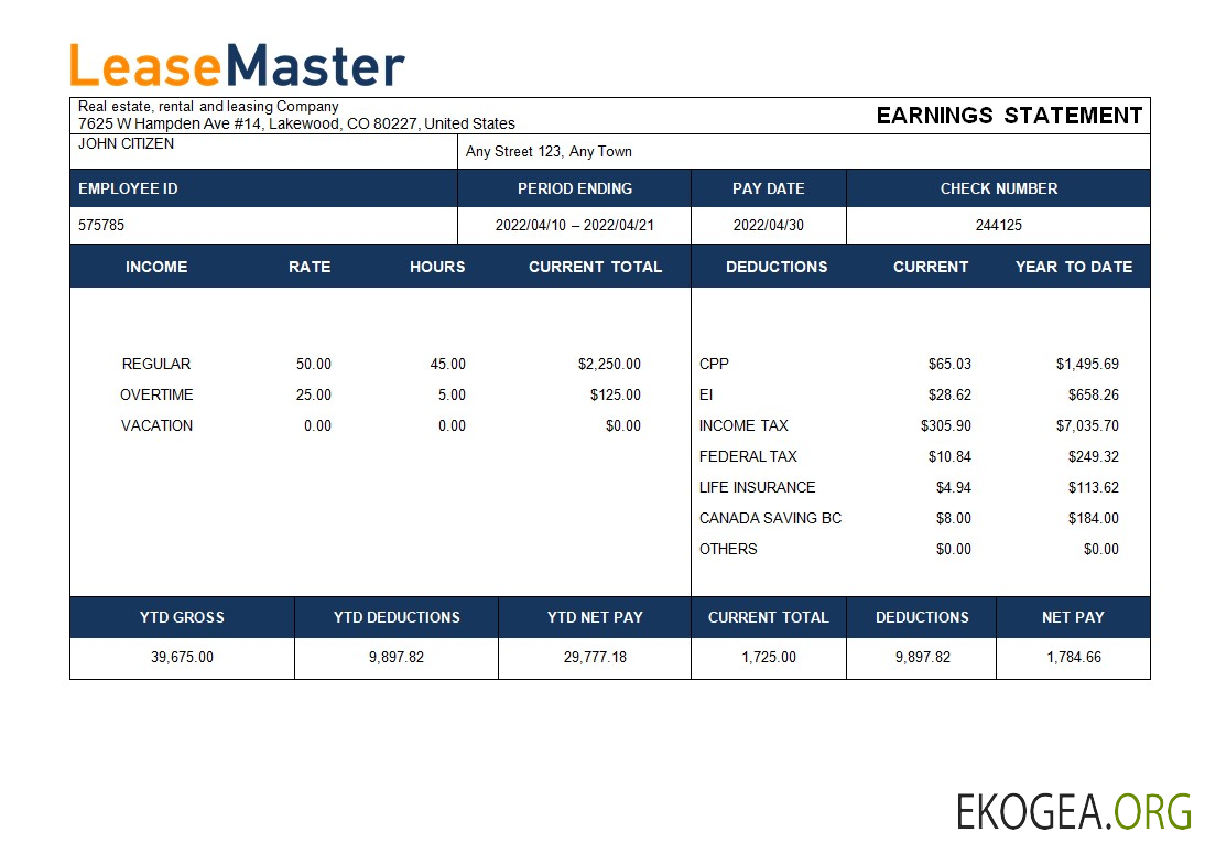 modèle de fiche de paie d'une société immobilière, de location et de leasing aux formats Word et PDF